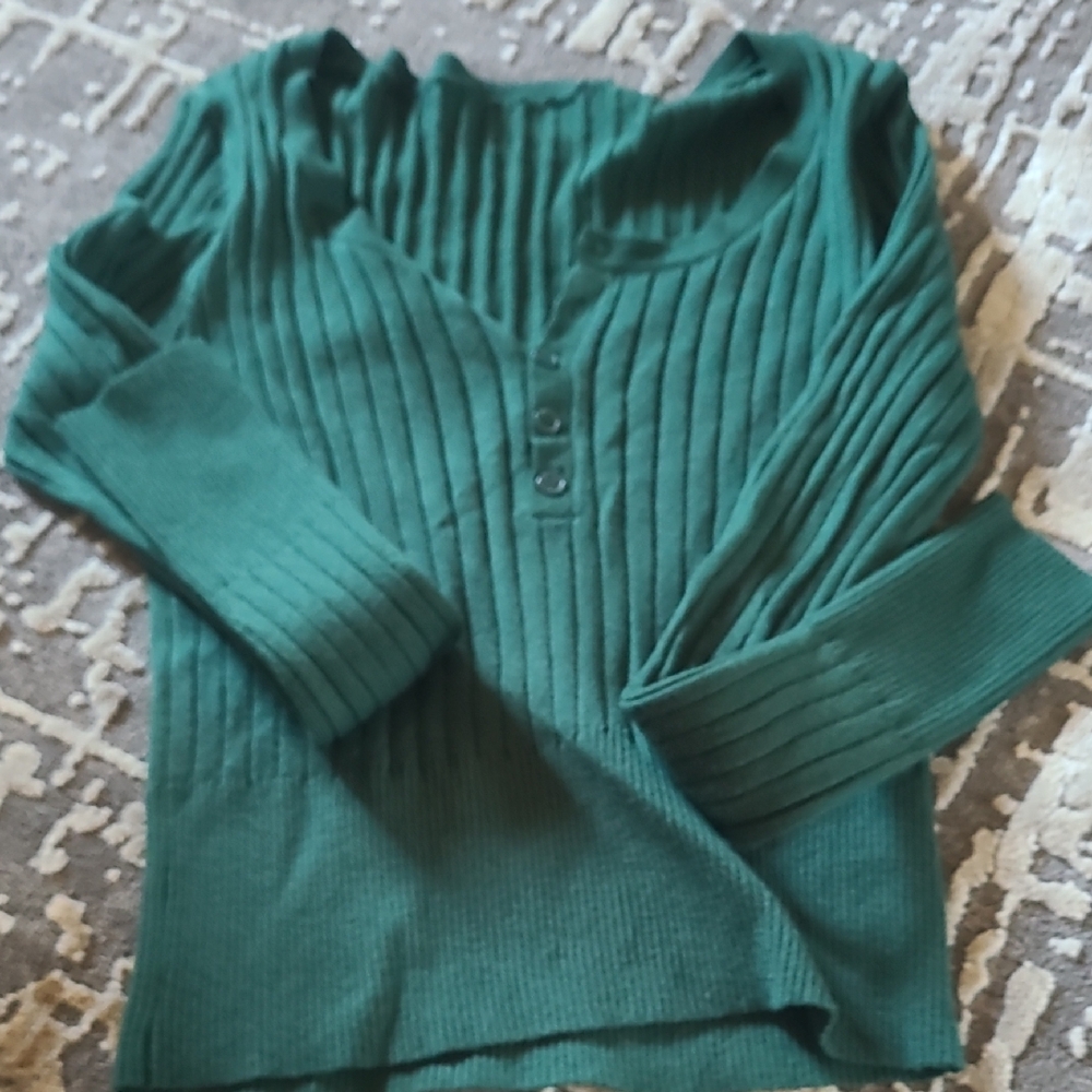 SHEIN Green Ribbed Crew Neck Sweater